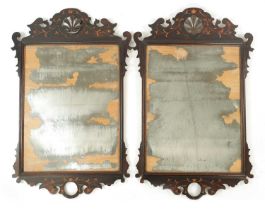 A PAIR OF GEORGE IISOLID ROSEWOOD AND BOXWOOD INLAID HANGING MIRRORS