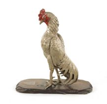 OF WW1 NAVAL HISTORY. A JAPANESE STYLE SCULPTURE OF A FIGHTING COCKEREL ON HARDWOOD BASE