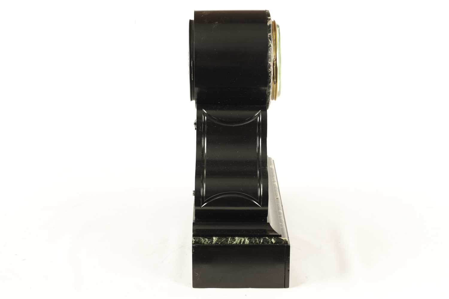 A LATE 19TH CENTURY BLACK SLATE AND ANTICO VERDE MARBLE MANTEL CLOCK - Image 8 of 12