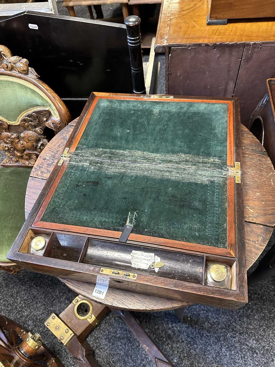 A BRASS INLAID REGENCY ROSEWOOD WRITING SLOPE - Image 5 of 7