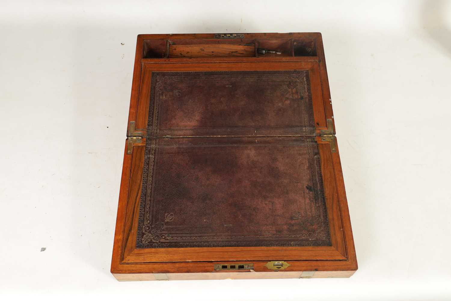 A VICTORIAN BRASS BOUND BURR WALNUT WRITING BOX - Image 5 of 11