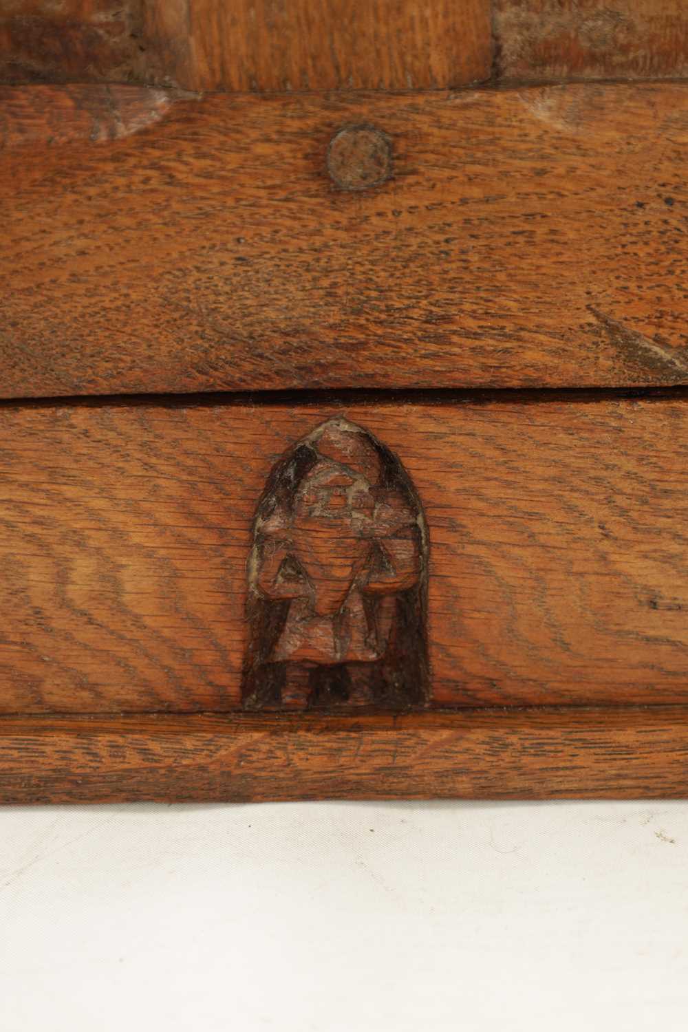 A FINE EARLY THOMAS 'GNOME MAN' WHITTAKER LIGHTLY ADZED AND BURR OAK HANGING CORNER CUPBOARD OF SMAL - Image 2 of 9