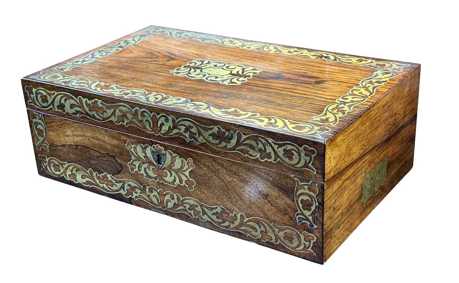 A BRASS INLAID REGENCY ROSEWOOD WRITING SLOPE