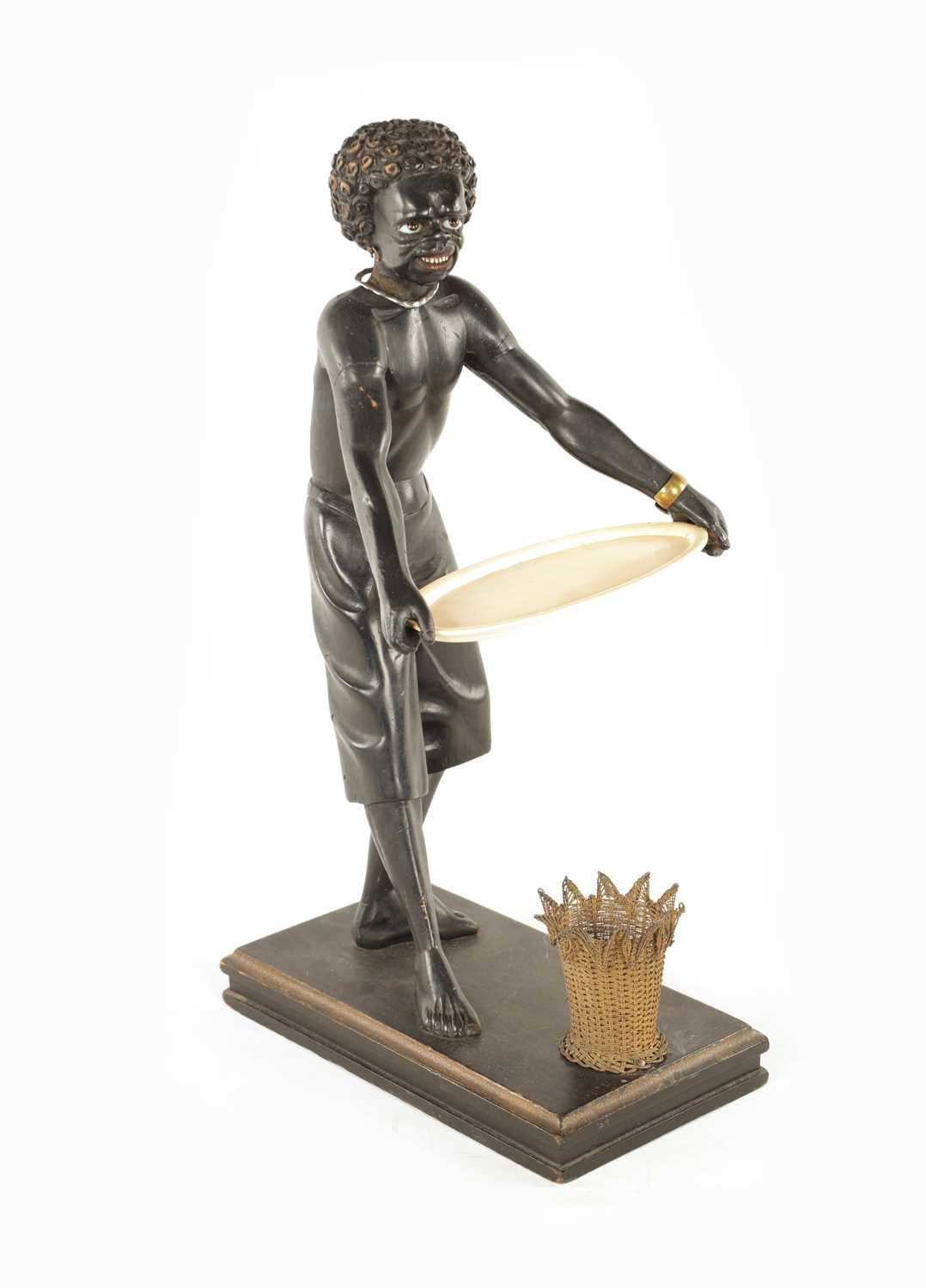 A 19TH CENTURY CARVED WOOD AND IVORY BLACKAMOOR “CARD” FIGURE