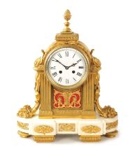 A MID 19TH CENTURY FRENCH ORMOLU AND WHITE MARBLE MANTEL CLOCK