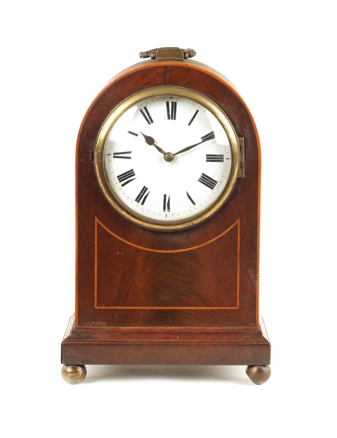 A GEORGE III BOXWOOD STRUNG AND MAHOGANY ARCH-TOP EIGHT-DAY VERGE MANTEL CLOCK