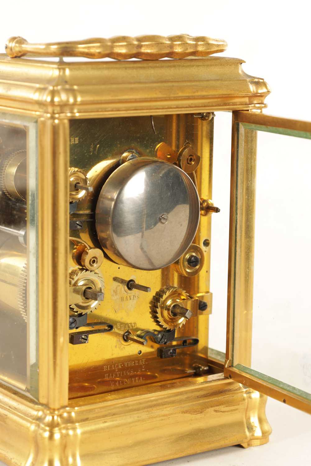 A GOOD 19TH CENTURY FRENCH REPEATING CARRIAGE CLOCK WITH ALARM - Image 8 of 15