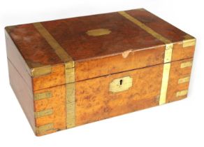 A VICTORIAN BRASS BOUND BURR WALNUT WRITING BOX