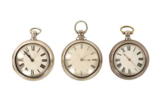 A COLLECTION OF THREE GEORGE III SILVER PAIR CASED VERGE POCKET WATCHES