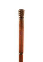 A LATE 19TH CENTURY DECANTER WALKING STICK WITH SCREW OFF HANDLE