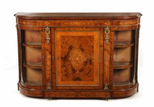 A GOOD 19TH-CENTURY FIGURED BURR WALNUT AND BOXWOOD INLAID ORMOLU MOUNTED CREDENZA