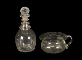 AN UNUSUAL GEORGIAN GLASS SPITTOON AND BRANDY DECANTER