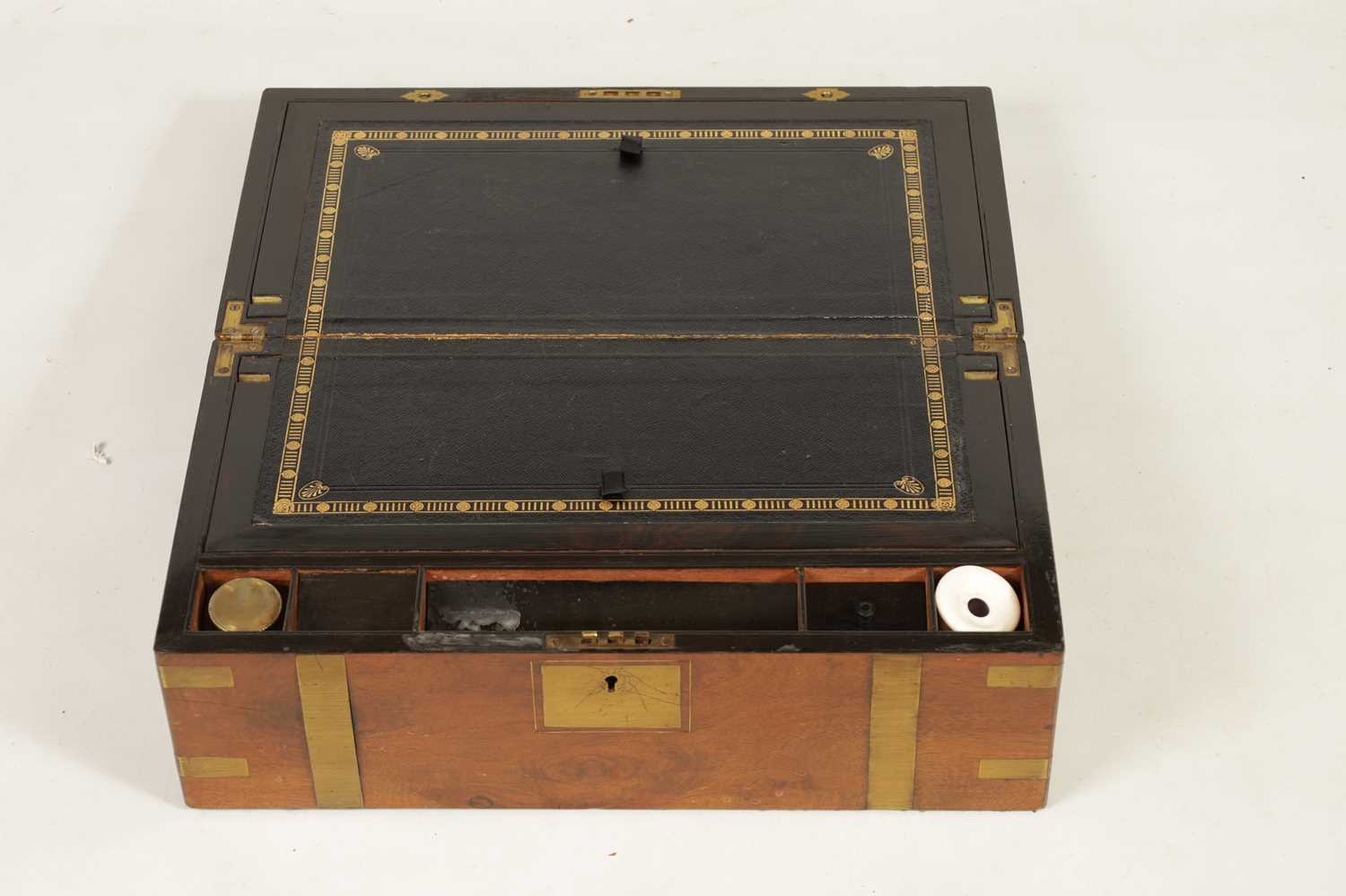 A 19TH CENTURY BRASS BOUND WALNUT WRITING BOX - Image 2 of 3