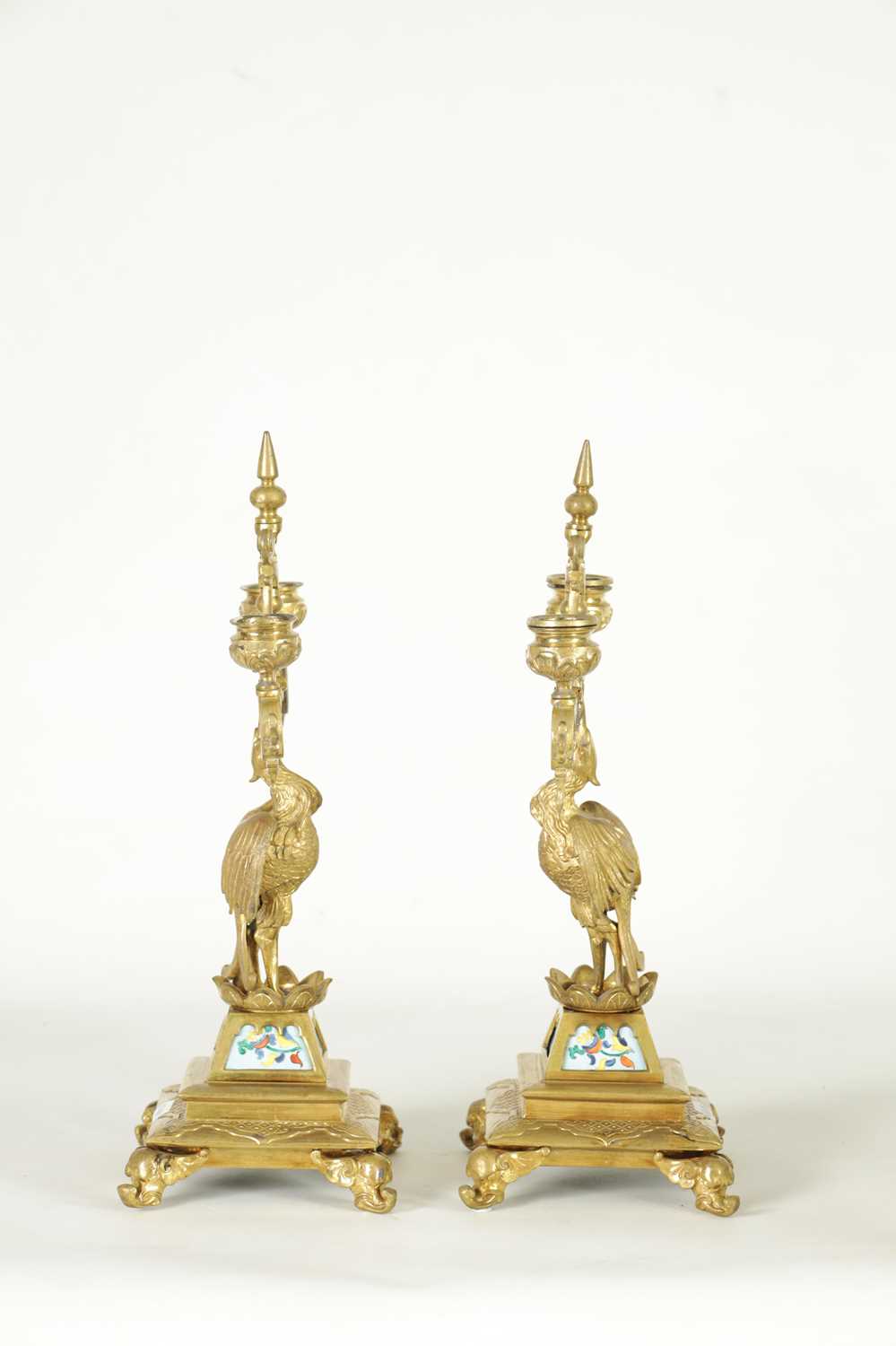 A PAIR OF LATE 19TH CENTURY BRASS AESTHETIC PERIOD DOUBLE BRANCH CANDELABRA - Image 8 of 10