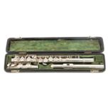 PHILIPP HAMMIG NO 710. A RARE HANDMADE SOLID SILVER FLUTE WITH A SILVER LIP PLATE SIGNED BY JOHANNES