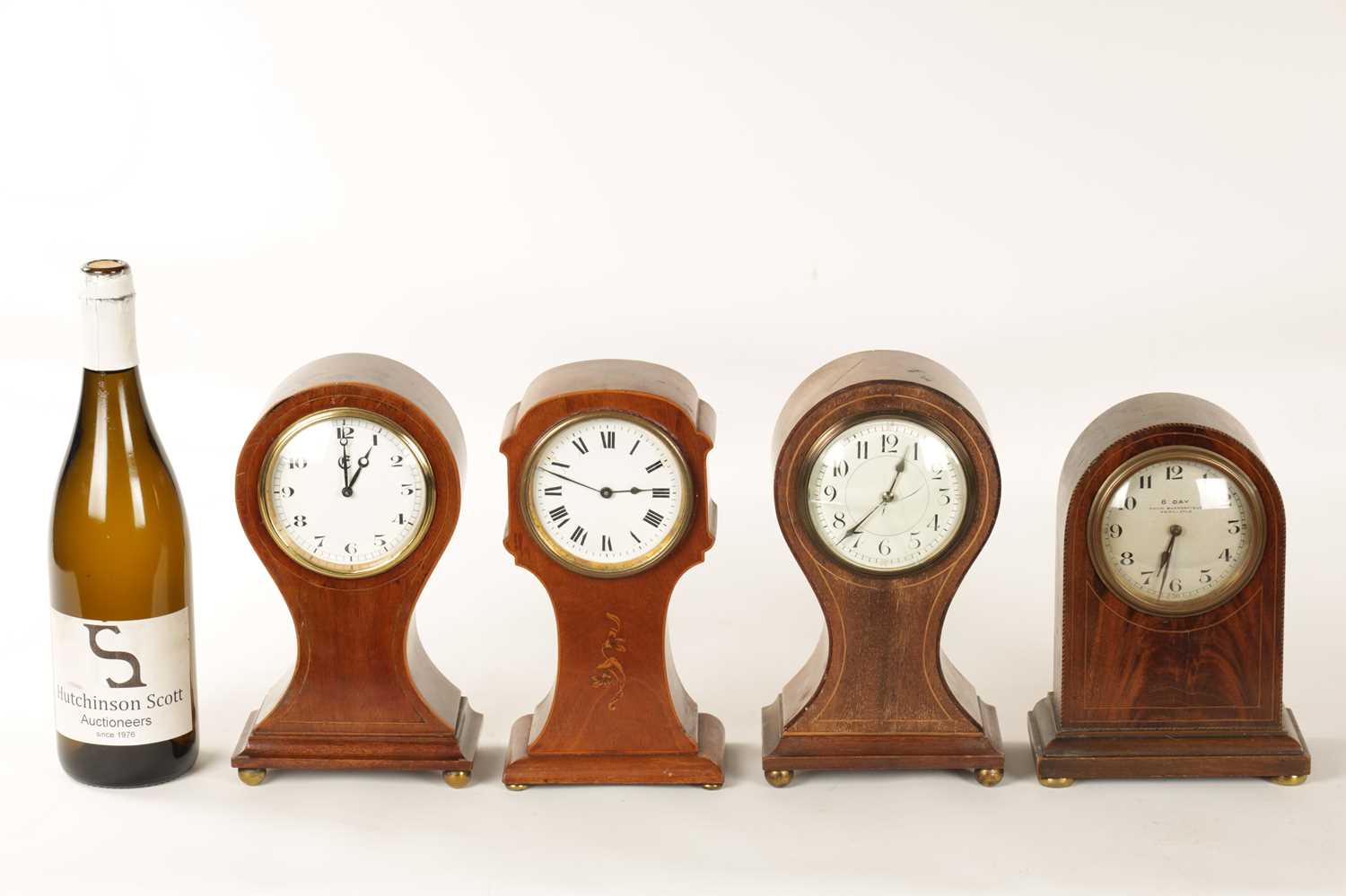 A COLLECTION OF FOUR EDWARDIAN INALID MAHOGANY MANTEL CLOCKS - Image 12 of 12