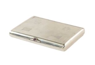 AN EARLY 20TH CENTURY FABERGE LARGE PLAIN SILVER CIGARETTE CASE