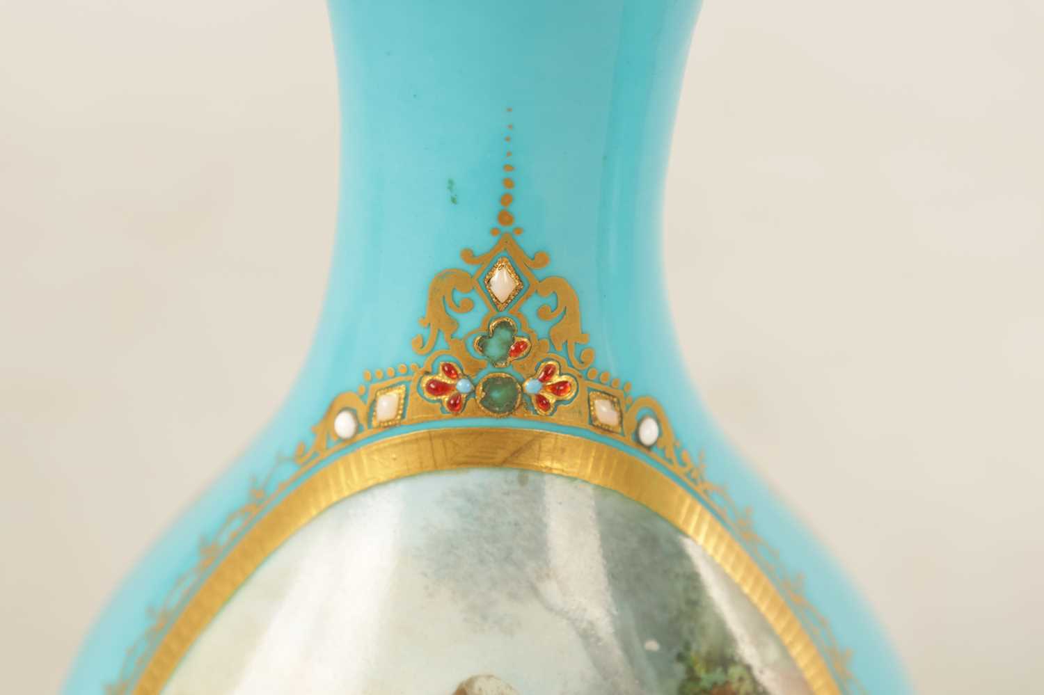A PAIR OF 19TH CENTURY FRENCH SERVES PORCELAIN VASES - Image 9 of 11