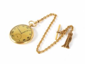 AN 18CT GOLD OPEN FACED ROLEX POCKET WATCH AND CHAIN