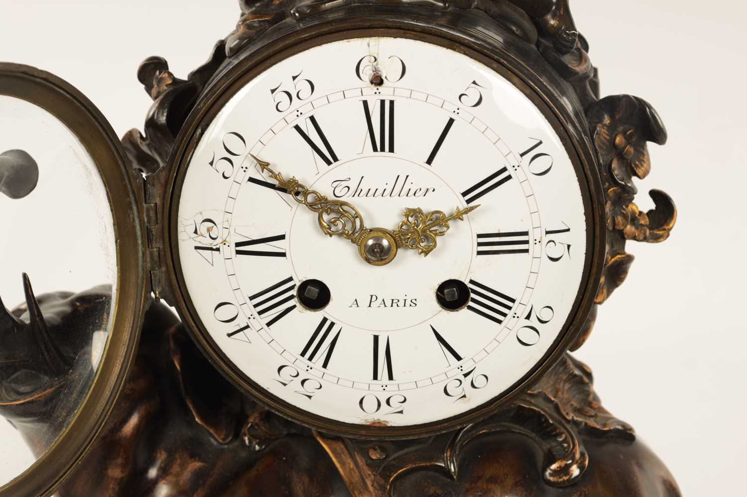 THUILLIER, A PARIS. A LATE 19TH CENTURY FRENCH PATINATED BRONZE MANTEL CLOCK - Image 7 of 14