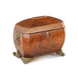 A REGENCY ROSEWOOD AND BOXWOOD INLAID BOMBE SHAPED TEA CADDY