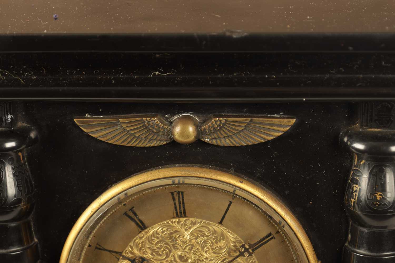 AN ENGLISH REGENCY EGYPTIAN REVIVAL FUSEE MANTEL CLOCK - Image 3 of 12