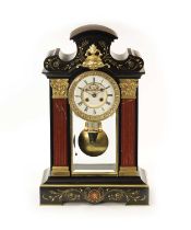 AN IMPRESSIVE 19TH CENTURY CENTURY ORMOLU MOUNTED BLACK SLATE AND ROUGE MARBLE MANTEL CLOCK