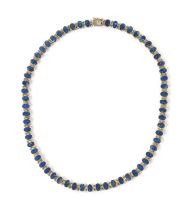 A WHITE METAL AND LAPIS LAZULI NECKLACE STAMPED 'PLATA 950'