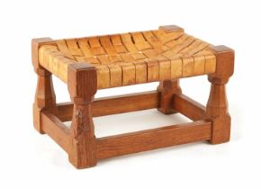 A ROBERT 'MOUSEMAN' THOMPSON HONEY COLOURED JOINED OAK FOOT STOOL