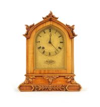 JAMES McCABE, LONDON. NO. 2483. A SMALL MID 19TH CENTURY SATINWOOD FUSEE MANTEL CLOCK