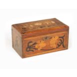 A 19TH CENTURY MARQUETRY INLAID OAK TEA CADDY