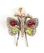 A 9CT YELLOW AND WHITE GOLD RUBY, PERIDOT AND DIAMOND PENDANT