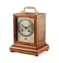 A MID 19TH CENTURY FRENCH INLAID ROSEWOOD MANTEL CLOCK