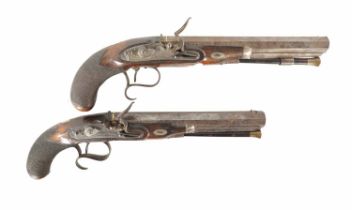 RICHARD HOLLIS, LONDON. A GOOD PAIR OF EARLY 19TH CENTURY OFFICERS FLINTLOCK PISTOLS