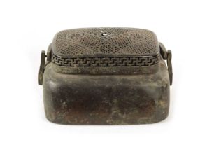 AN EARLY CHINESE QING DYNASTY BRONZE HAND WARMER