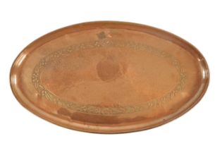 AN ARTS AND CRAFTS OVAL PLENISHED COPPER TRAY