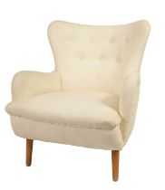 A 1960’S RETRO BUTTON UPHOLSTERED ARMCHAIR