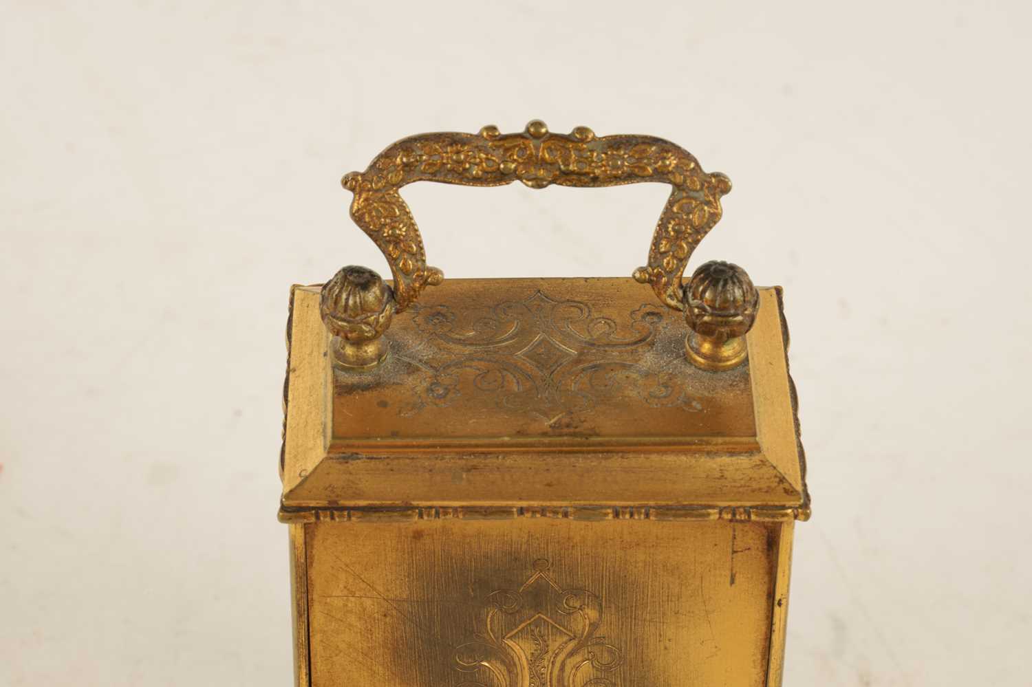 A MID 19TH CENTURY FRENCH GILT ENGRAVED CASED FUSEE CARRIAGE CLOCK - Image 7 of 7