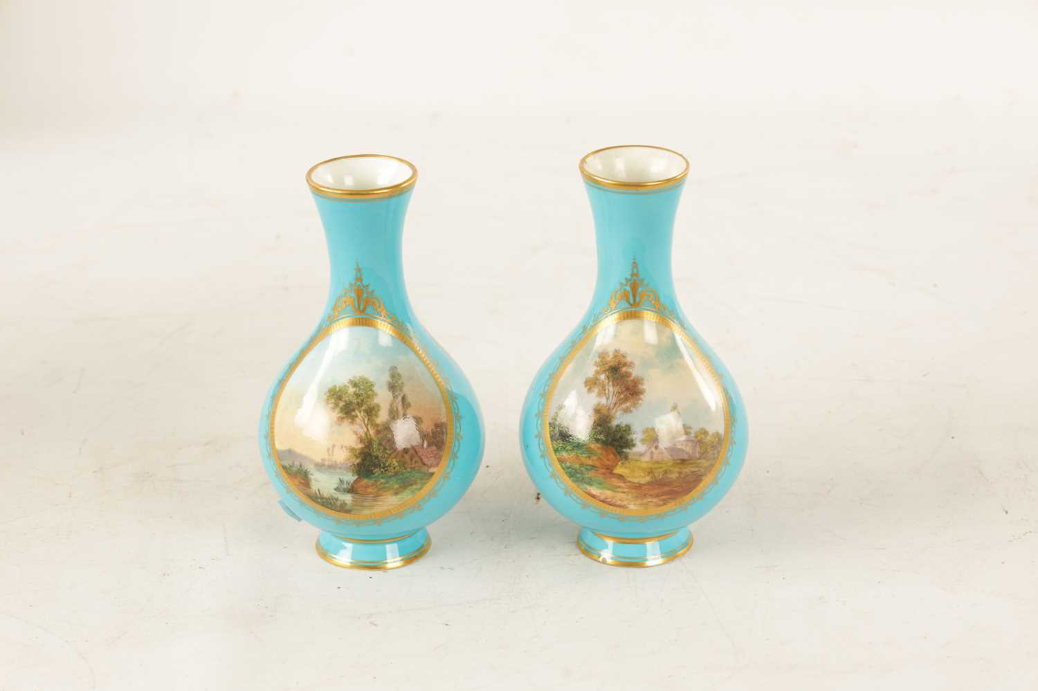 A PAIR OF 19TH CENTURY FRENCH SERVES PORCELAIN VASES - Image 6 of 11