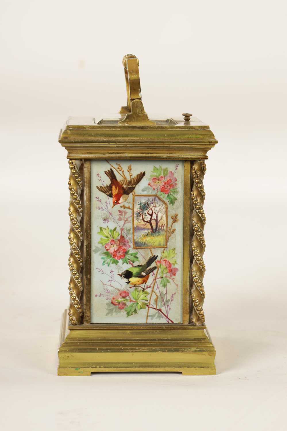 A LATE 19TH CENTURY FRENCH PORCELAIN PANELLED REPEATING CARRIAGE CLOCK - Image 3 of 7