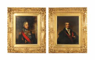 A PAIR OF 19TH-CENTURY OIL ON PANELS - HALF LENGTH PORTRAITS