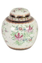 A LATE 19TH CENTURY ORIENTAL STYLE SAMSON GINGER JAR AND COVER