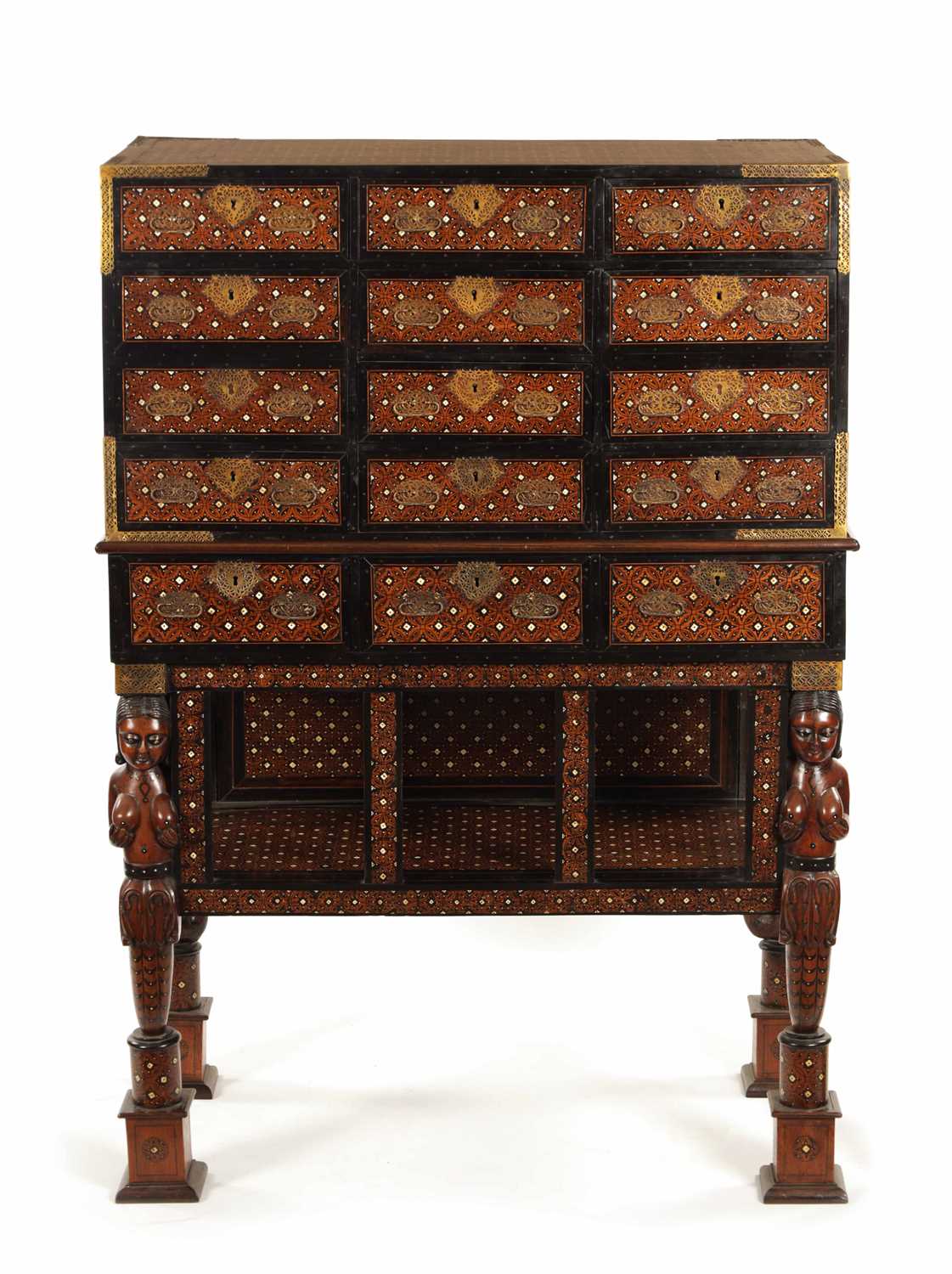 AN IMPORTANT LATE 17TH CENTURY INDO-PORTUGUESE IVORY INLAID PADOUCK AND EBONY COLLECTORS CABINET ON - Image 3 of 16