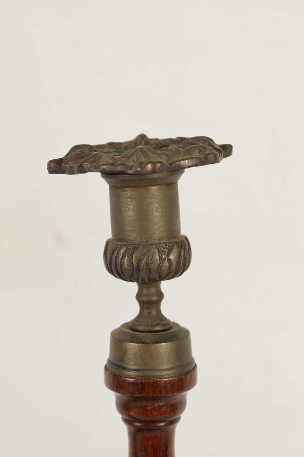 A LARGE PAIR OF LATE 19TH CENTURY TURNED MAHOGANY CANDLESTICKS - Image 4 of 6