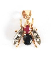 A 9CT GOLD SAPPHIRE RUBY AND DIAMOND PENDANT