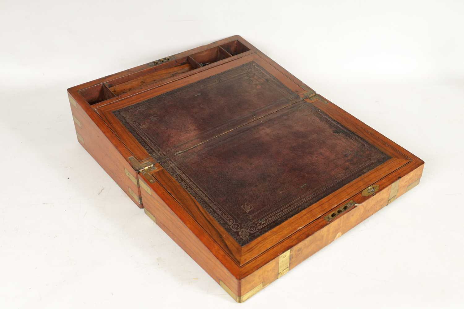 A VICTORIAN BRASS BOUND BURR WALNUT WRITING BOX - Image 2 of 11