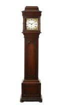 RICHARD RESTELL, CROYDON. A 19TH CENTURY OAK MINIATURE THREE TRAIN LONGCASE CLOCK