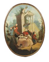 AN 18TH CENTURY CONTINENTAL OVAL OIL ON BOARD