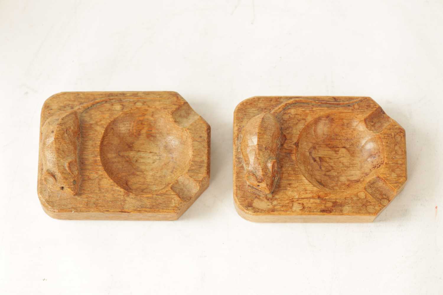 TWO ROBERT 'MOUSEMAN' THOMPSON LIGHTLY ADZED LIGHT OAK ASH TRAYS - Image 3 of 6