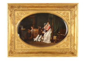 A LARGE 19TH CENTURY CONTINENTAL KPM STYLE PORCELAIN HANGING PLAQUE